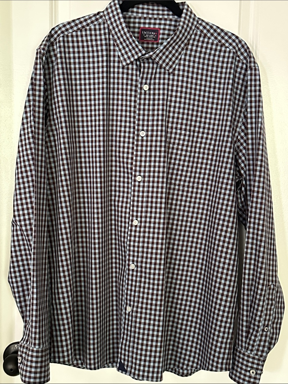 NWOT UNTUCKit Men's Baby Blue and Brown Check Button-Down Shirt XXL Slim Fit